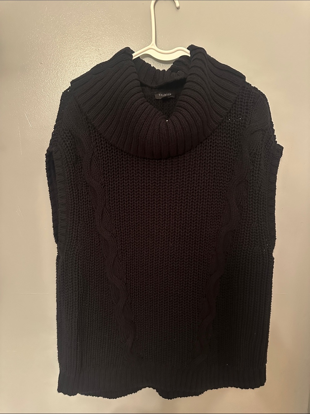 Talbots Black Cable Knit Sleeveless Turtleneck Sweater Vest
